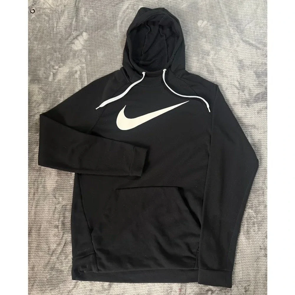 Nike Mens‎ Dri-FIT Training Hoodie Black Big Swoosh Pullover Sweatshirt Medium